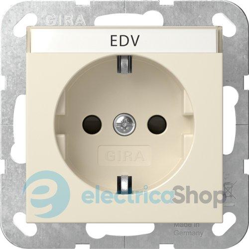 Розетка із з/к 16А/250V та шторками, поле для напису, System 55 Gira 446201, кремовий глянцевий