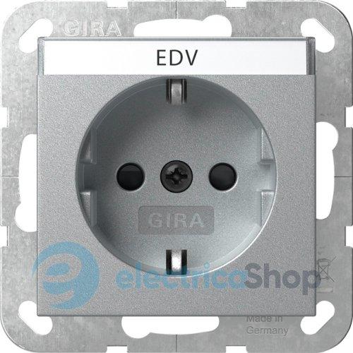 Розетка із з/к 16А/250V та шторками, поле для напису, System 55 Gira 446226, алюміній
