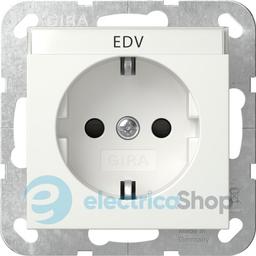Розетка із з/к 16А/250V та шторками, поле для напису, System 55 Gira 446227, білий матовий