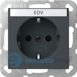 Розетка із з/к 16А/250V та шторками, поле для напису, System 55 Gira 446228, антрацит