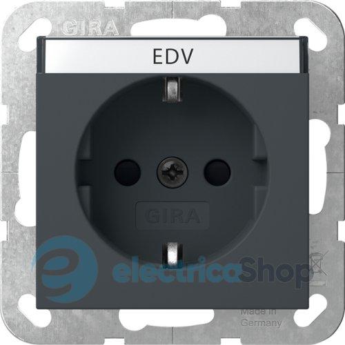 Розетка із з/к 16А/250V та шторками, поле для напису, System 55 Gira 446228, антрацит