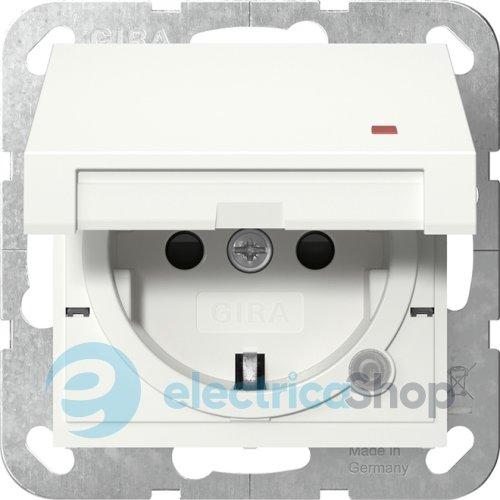 Розетка із з/к та кришкою, шторки, контрольна лампа, 16А/250V System 55 Gira 455203, білий глянцевий