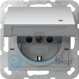 Розетка із з/к та кришкою, шторки, контрольна лампа, 16А/250V System 55 Gira 455226, алюміній