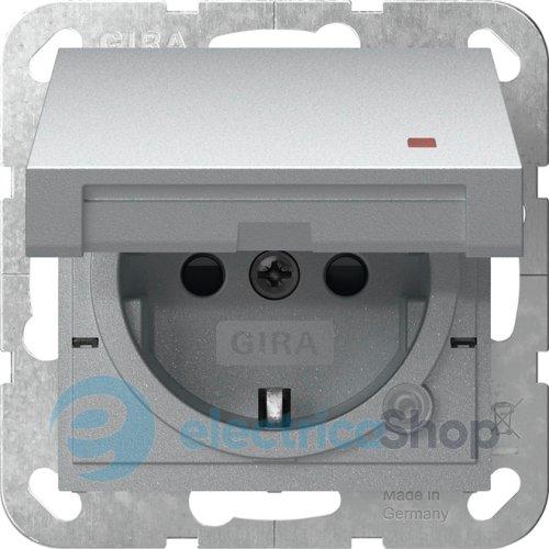 Розетка із з/к та кришкою, шторки, контрольна лампа, 16А/250V System 55 Gira 455226, алюміній