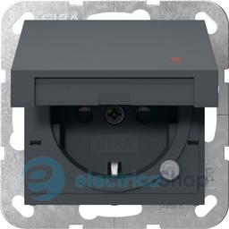 Розетка із з/к та кришкою, шторки, контрольна лампа, 16А/250V System 55 Gira 455228, антрацит