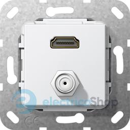 HDMI, гніздо SAT F перехідник Gira 567503, білий глянцевий