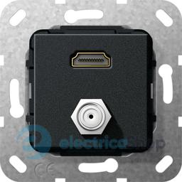 HDMI гніздо SAT F перехідник Gira 567510, чорний матовий