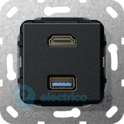 HDMI та USB 30 тіпа А перехідник Gira 567810, чорний матовий