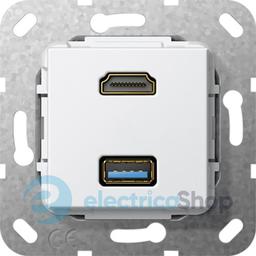 HDMI та USB 30 тіпа А розгалужувальний кабель Gira 567903, білий глянцевий