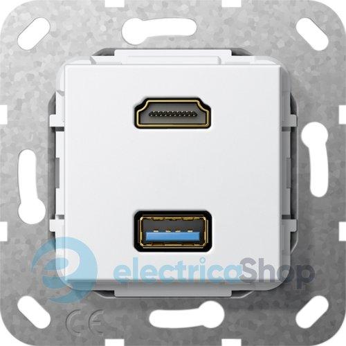 HDMI та USB 30 тіпа А розгалужувальний кабель Gira 567903, білий глянцевий