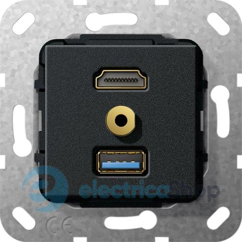 HDMI USB30 A Mіні джек 35мм перехідник/розгал кабель Gira 568010, чорний матовий