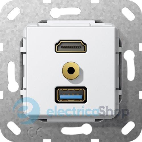 HDMI, USB30 A, Mіні джек 3,5мм розгалужувальний кабель Gira 568103, білий глянцевий
