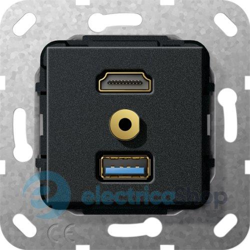 HDMI USB30 A Mіні джек 35мм розгалужувальний кабель Gira 568110, чорний матовий