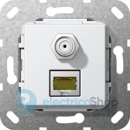 Modular Jack RJ45 кат6A 10 Гбит SAT F перехідник Gira 569703, білий глянцевий