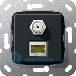Modular Jack RJ45 кат6A 10 Гбит SAT F перехідник Gira 569710, чорний матовий
