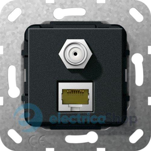 Modular Jack RJ45 кат6A 10 Гбит SAT F перехідник Gira 569710, чорний матовий
