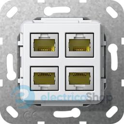 Modular Jack RJ45 кат6A 10 Гбит 4-м перехідник Gira 569803, білий глянцевий