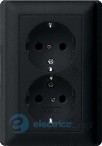 Розетка 2-а, з/к, зі шторками 250V/16А, автомат. клеми, IP20 компактна з рамкою Standard 55 Gira 0783005, чорний матовий