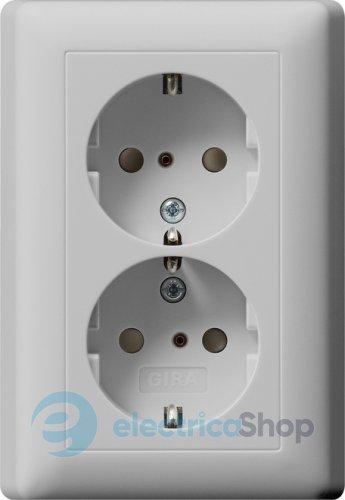 Розетка 2-а, з/к, зі шторками 250V/16А, автомат. клеми, IP20 компактна з рамкою Standard 55 Gira 0783015, сірий матовий
