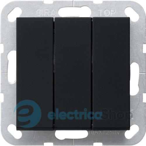 Вимикач 3-кл. (BS) кнопковий 10А/250V, гвинт. клеми, System 55 Gira 2844005, чорний матовий