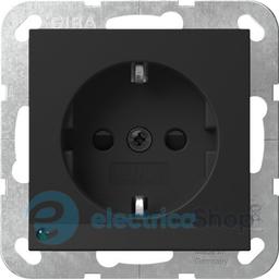 Розетка із з/к та шторками, з LED підсвічуванням, 16А/250V System 55 Gira 4170005, чорний матовий