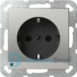 Розетка із з/к та шторками, з LED підсвічуванням, 16А/250V System 55 Gira 4170600, сталь