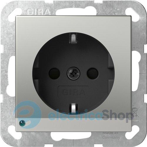 Розетка із з/к та шторками, з LED підсвічуванням, 16А/250V System 55 Gira 4170600, сталь