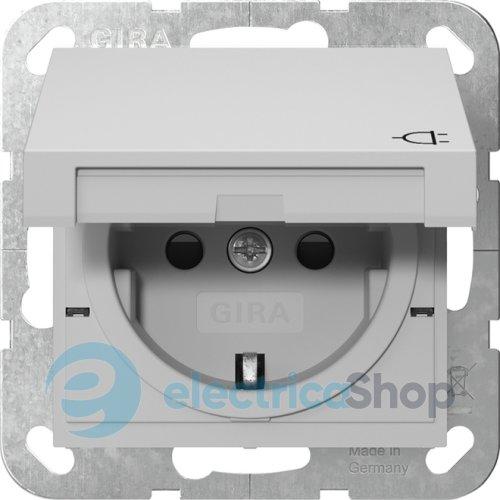 Розетка з з/к та кришкою, шторки, System 55 Gira 4414015, сірий матовий