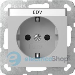 Розетка із з/к 16А/250V та шторками, поле для напису, System 55 Gira 4462015, сірий матовий