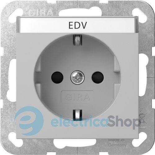 Розетка із з/к 16А/250V та шторками, поле для напису, System 55 Gira 4462015, сірий матовий