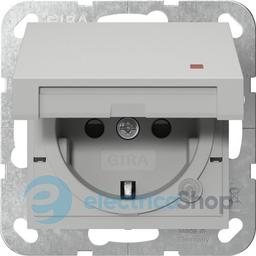Розетка із з/к та кришкою, шторки, контрольна лампа, 16А/250V System 55 Gira 4552015, сірий матовий