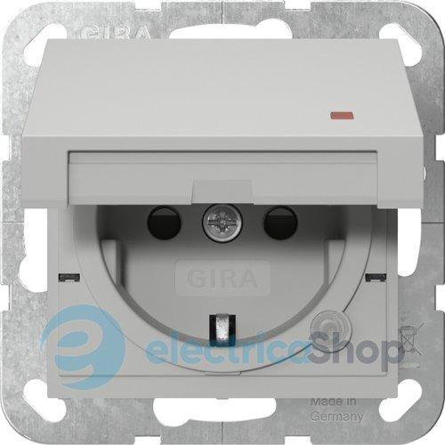 Розетка із з/к та кришкою, шторки, контрольна лампа, 16А/250V System 55 Gira 4552015, сірий матовий