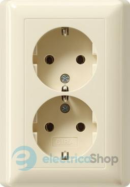 Розетка 2-а, з/к, 250V/16А, автомат. клеми, IP20 компактна з рамкою Standard 55 Gira 078201, кремовий глянцевий