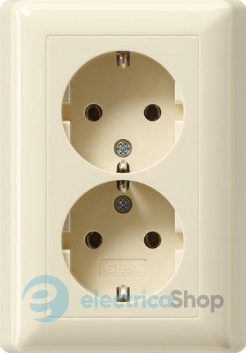 Розетка 2-а, з/к, 250V/16А, автомат. клеми, IP20 компактна з рамкою Standard 55 Gira 078201, кремовий глянцевий