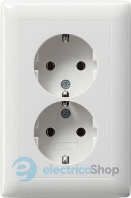 Розетка 2-а, з/к, 250V/16А, автомат. клеми, IP20 компактна з рамкою Standard 55 Gira 078203, білий глянцевий