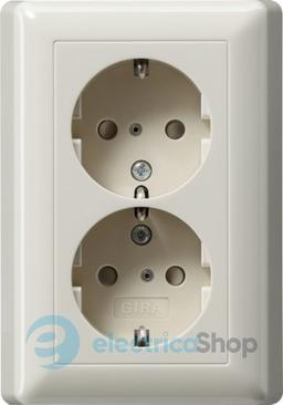 Розетка 2-а, з/к, зі шторками 250V/16А, автомат. клеми, IP20 компактна з рамкою Standard 55 Gira 078301, кремовий глянцевий