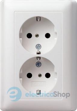 Розетка 2-а, з/к, зі шторками 250V/16А, автомат. клеми, IP20 компактна з рамкою Standard 55 Gira 078303, білий глянцевий