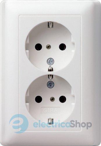 Розетка 2-а, з/к, зі шторками 250V/16А, автомат. клеми, IP20 компактна з рамкою Standard 55 Gira 078303, білий глянцевий