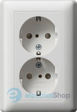 Розетка 2-а, з/к, зі шторками 250V/16А, автомат. клеми, IP20 компактна з рамкою Standard 55 Gira 078327, білий матовий
