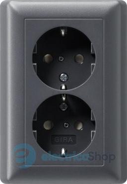 Розетка 2-а, з/к, зі шторками 250V/16А, автомат. клеми, IP20 компактна з рамкою Standard 55 Gira 078328, антрацит