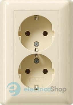 Розетка 2-а, з/к, 250V/16А, гвинт. клеми, IP20 компактна з рамкою Standard 55 Gira 078801, кремовий глянцевий