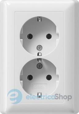 Розетка 2-а, з/к, 250V/16А, гвинт. клеми, IP20 компактна з рамкою Standard 55 Gira 078803, білий глянцевий