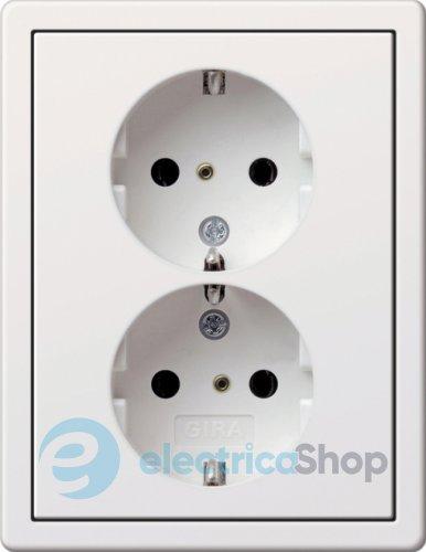 Розетка 2-а, з/к, 250V/16А, автомат. клеми, IP20 з рамкою F100 Gira 0780112, білий глянсовий