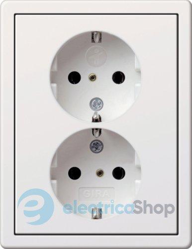 Розетка 2-а, з/к, зі шторками 250V/16А, автомат. клеми, IP20 з рамкою F100 Gira 0783112, білий глянсовий