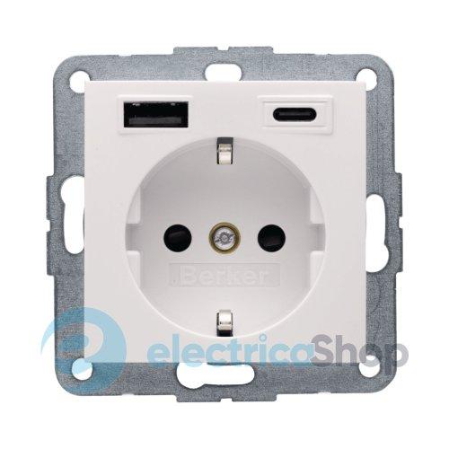 Розетка із з/к + USB A/C 20W PD S.1/B.3 Berker 48148982, біла