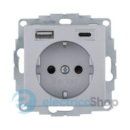 Розетка із з/к + USB A/C 20W PD S.1/B.3 Berker 48141404, алюміній