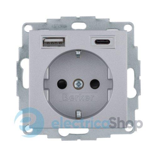 Розетка із з/к + USB A/C 20W PD S.1/B.3 Berker 48141404, алюміній
