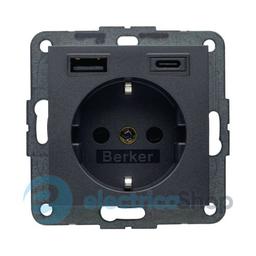 Розетка із з/к + USB A/C 20W PD S.1/B.3 Berker 48141606, антрацит