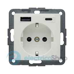 Розетка із з/к + USB A/C 20W PD S.1/B.3 Berker 48141909, полярна білизна матова