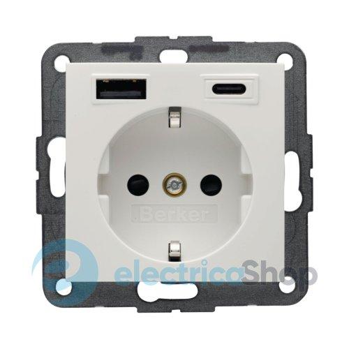 Розетка із з/к + USB A/C 20W PD S.1/B.3 Berker 48148989, полярна білизна